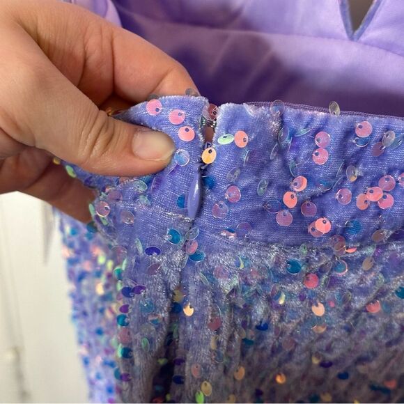 NWT Stacees Lilac Purple Rhinestone Velvet Halter Neck Maxi Dress Sz 16 Wedding - Picture 6 of 10